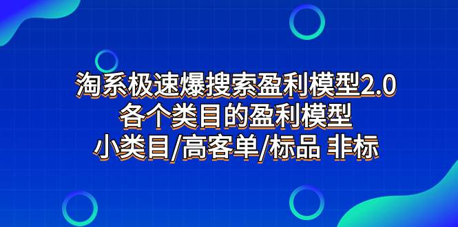 淘系极速爆搜索盈利模型2.0，各个类目的盈利模型，小类目/高客单/标品 非标云创网-网创项目资源站-副业项目-创业项目-搞钱项目云创网