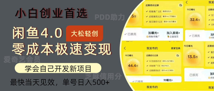 闲鱼0成本极速变现项目，多种变现方式，单号日入500+最新玩法云创网-网创项目资源站-副业项目-创业项目-搞钱项目云创网