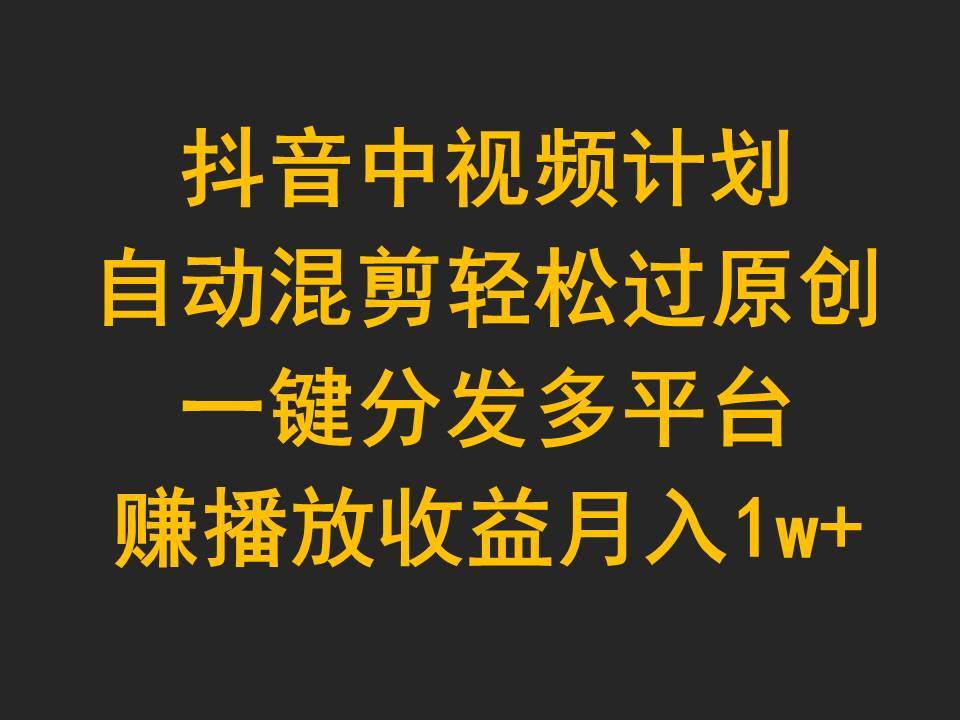 抖音中视频计划，自动混剪轻松过原创，一键分发多平台赚播放收益，月入1w+云创网-网创项目资源站-副业项目-创业项目-搞钱项目云创网