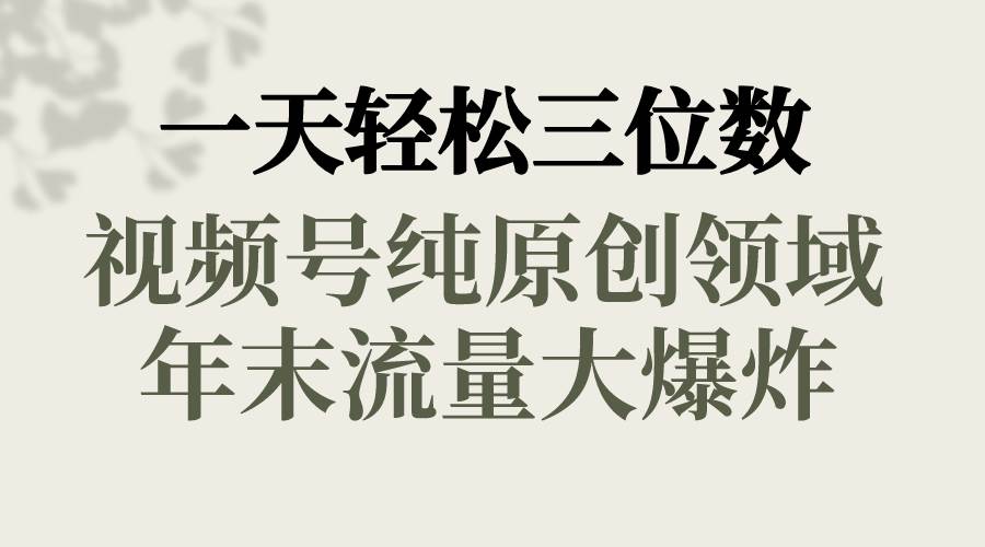 一天轻松三位数，视频号纯原创领域，春节童子送祝福，年末流量大爆炸云创网-网创项目资源站-副业项目-创业项目-搞钱项目云创网