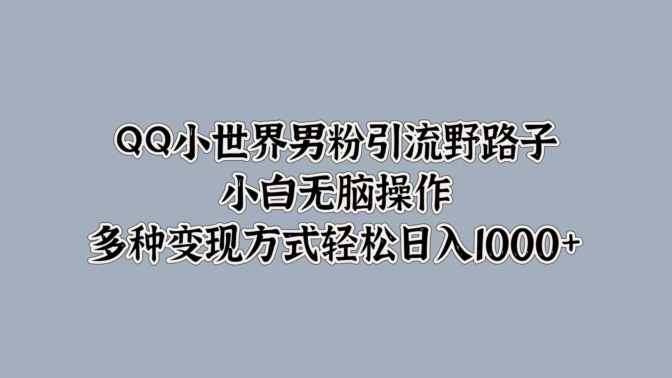 QQ小世界男粉引流野路子，小白无脑操作，多种变现方式轻松日入1000+云创网-网创项目资源站-副业项目-创业项目-搞钱项目云创网