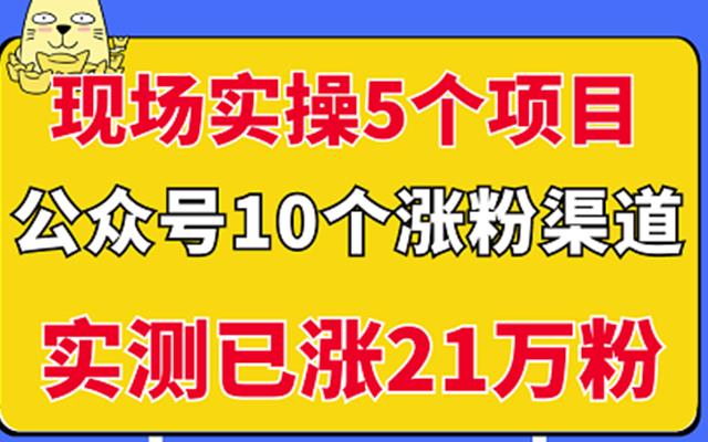 现场实操5个公众号项目，10个涨粉渠道，实测已涨21万粉！云创网-网创项目资源站-副业项目-创业项目-搞钱项目云创网