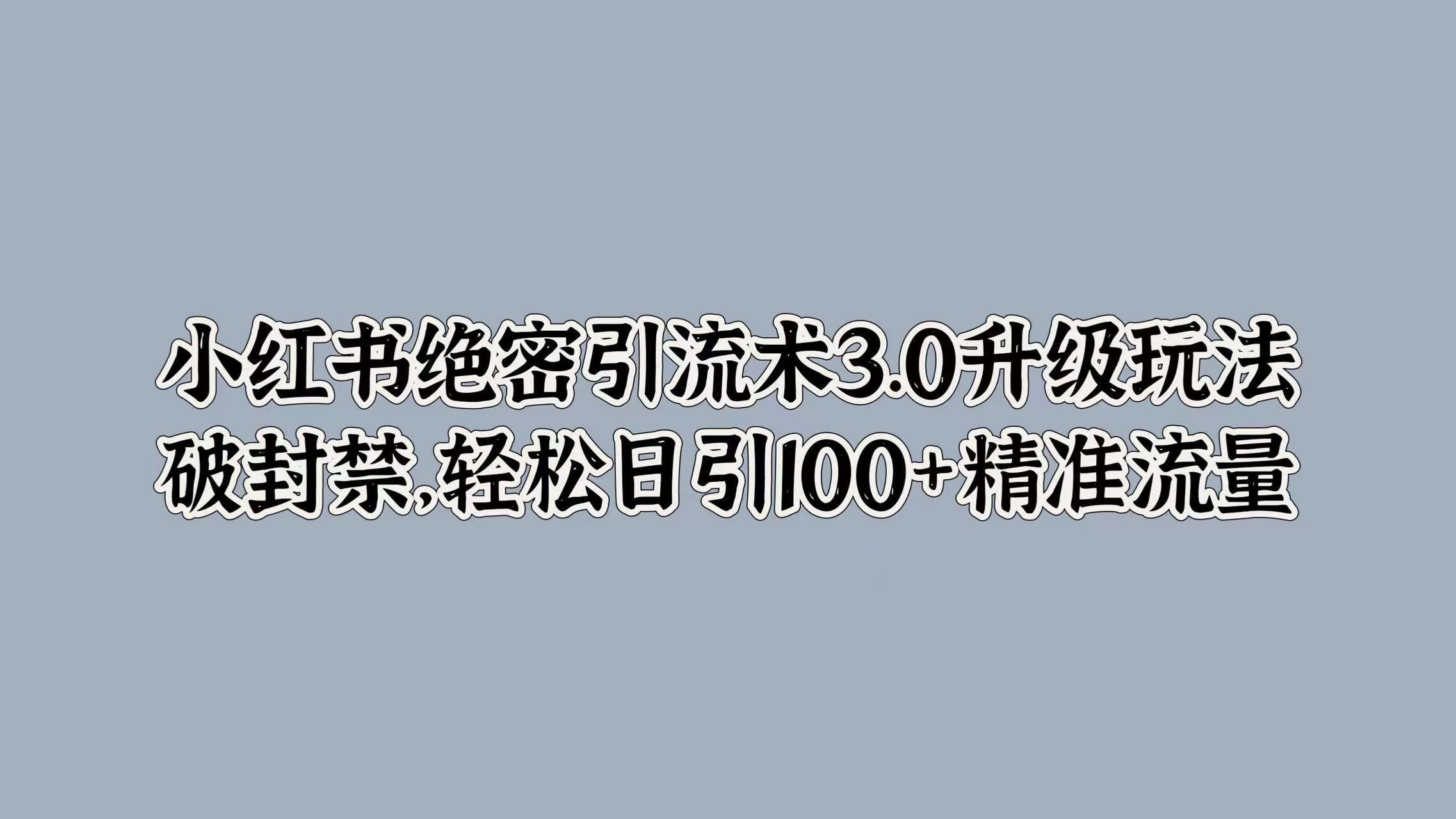 小红书绝密引流术3.0升级玩法，破封禁，轻松日引100+精准流量云创网-网创项目资源站-副业项目-创业项目-搞钱项目云创网