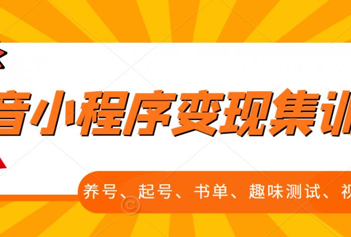 抖音小程序变现集训课，养号、起号、书单、趣味测试、视频剪辑，全套流程网创吧-网创项目资源站-副业项目-创业项目-搞钱项目云创网