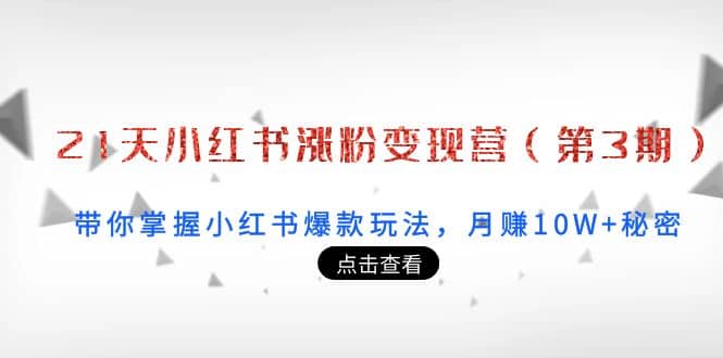 21天小红书涨粉变现营（第3期）：带你掌握小红书爆款玩法，月赚10W+秘密云创网-网创项目资源站-副业项目-创业项目-搞钱项目云创网