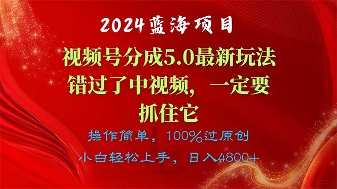 2024蓝海项目，视频号分成计划5.0最新玩法，错过了中视频，一定要抓住…云创网-网创项目资源站-副业项目-创业项目-搞钱项目云创网