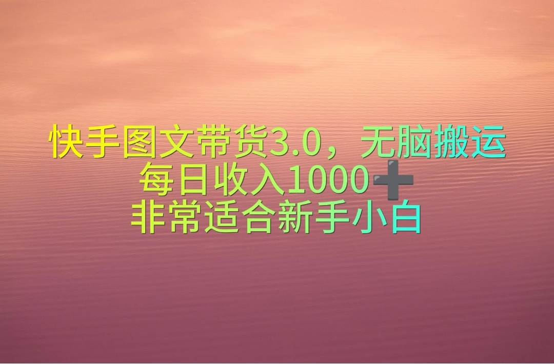 快手图文带货3.0，无脑搬运，每日收入1000＋，非常适合新手小白云创网-网创项目资源站-副业项目-创业项目-搞钱项目云创网