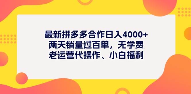 最新拼多多项目日入4000+两天销量过百单，无学费、老运营代操作、小白福利云创网-网创项目资源站-副业项目-创业项目-搞钱项目云创网