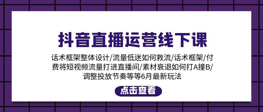 抖音直播运营线下课：话术框架/付费流量直播间/素材A撞B/等6月新玩法云创网-网创项目资源站-副业项目-创业项目-搞钱项目云创网