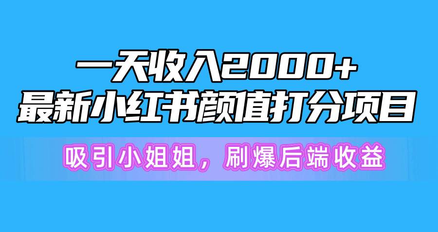 一天收入2000+，最新小红书颜值打分项目，吸引小姐姐，刷爆后端收益云创网-网创项目资源站-副业项目-创业项目-搞钱项目云创网