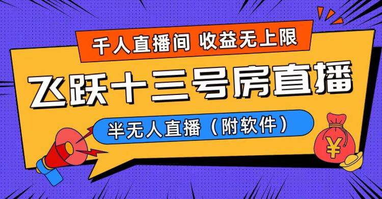 爆火飞跃十三号房半无人直播，一场直播上千人，日入过万！（附软件）云创网-网创项目资源站-副业项目-创业项目-搞钱项目云创网