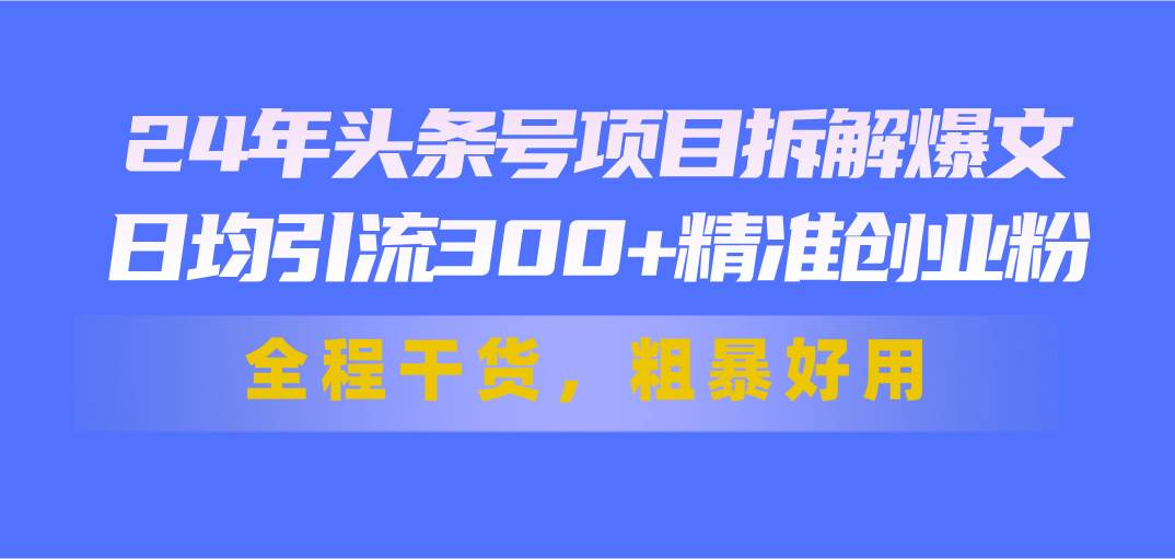 24年头条号项目拆解爆文，日均引流300+精准创业粉，全程干货，粗暴好用云创网-网创项目资源站-副业项目-创业项目-搞钱项目云创网