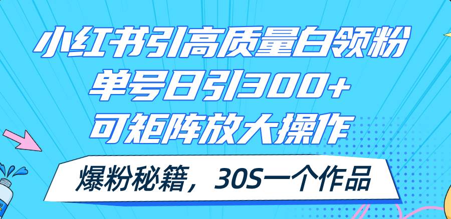 小红书引高质量白领粉，单号日引300+，可放大操作，爆粉秘籍！30s一个作品云创网-网创项目资源站-副业项目-创业项目-搞钱项目云创网