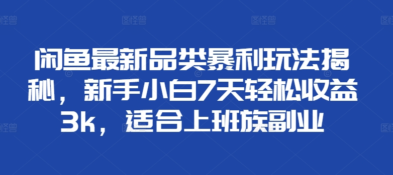 闲鱼最新品类暴利玩法揭秘，新手小白7天轻松赚3000+，适合上班族副业云创网-网创项目资源站-副业项目-创业项目-搞钱项目云创网