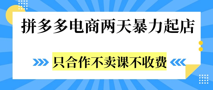 拼多多两天暴力起店，只合作不卖课不收费云创网-网创项目资源站-副业项目-创业项目-搞钱项目云创网