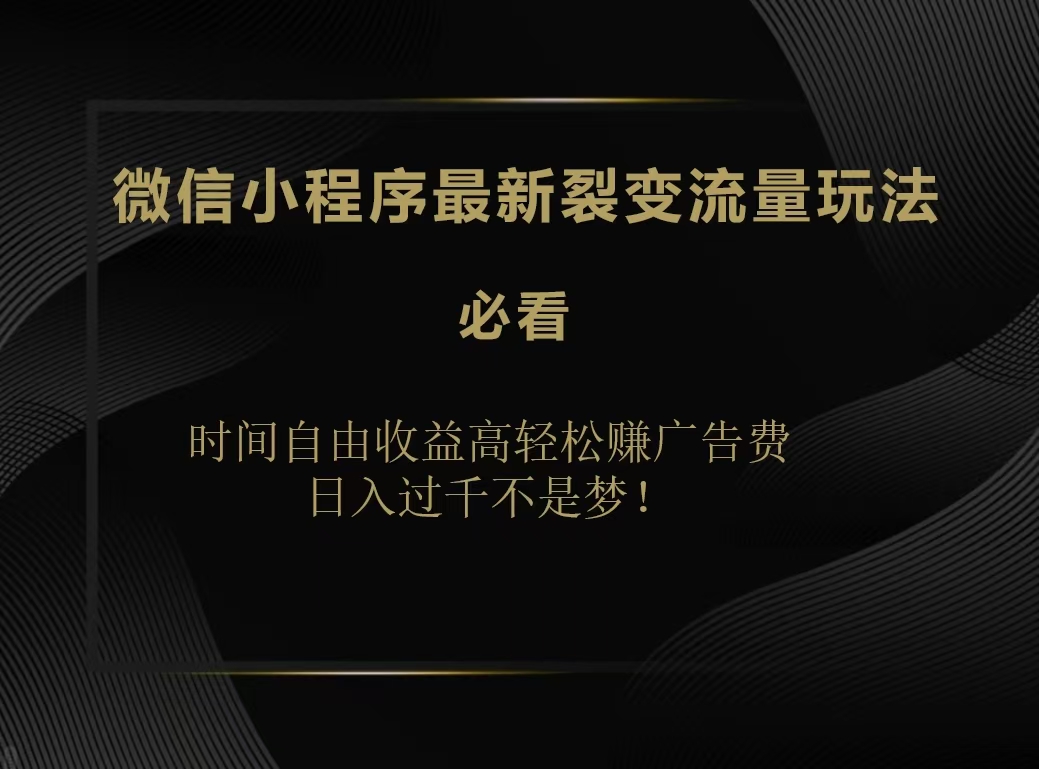 微信小程序最新裂变流量玩法，时间自由收益高轻松赚广告费，日入200-500+云创网-网创项目资源站-副业项目-创业项目-搞钱项目云创网