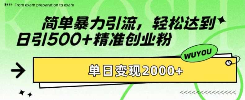 简单暴力引流轻松达到日引500+精准创业粉，单日变现2k【揭秘】云创网-网创项目资源站-副业项目-创业项目-搞钱项目云创网