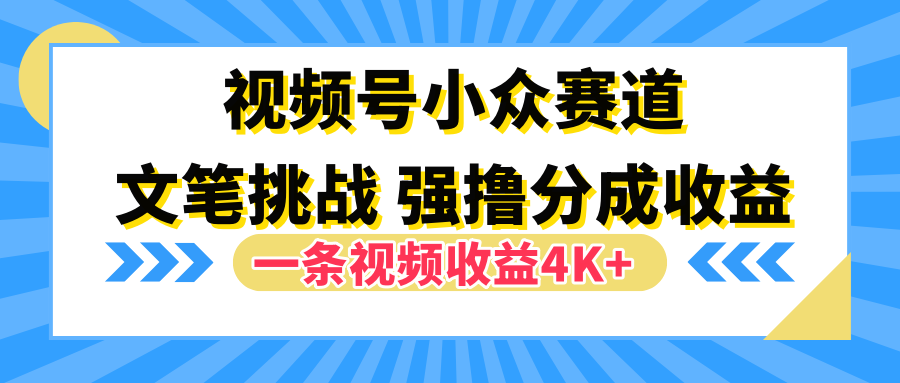 视频号小众赛道，文笔挑战，一条视频收益4K+云创网-网创项目资源站-副业项目-创业项目-搞钱项目云创网