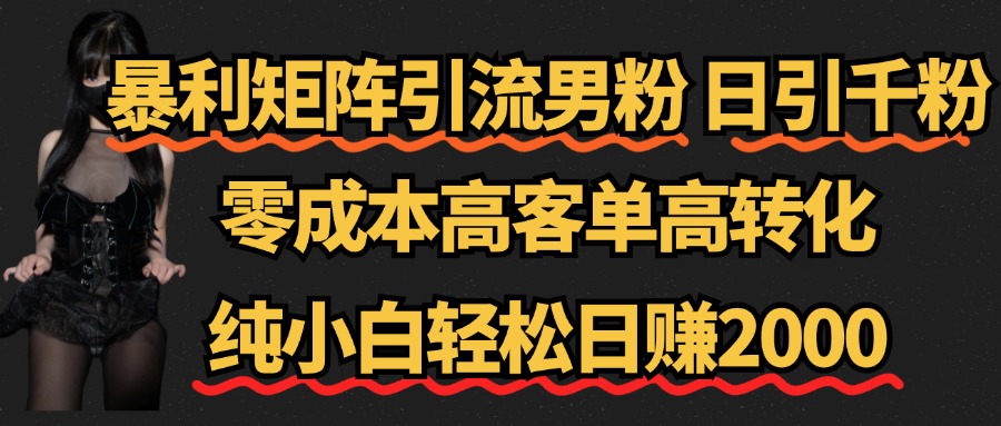 暴利矩阵引流男粉（日引千粉），零成本高客单高转化，纯小白轻松日赚2000+云创网-网创项目资源站-副业项目-创业项目-搞钱项目云创网