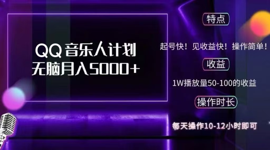 2024 QQ音乐人计划，轻松月入5000+，纯无脑操作，可批量放大操作云创网-网创项目资源站-副业项目-创业项目-搞钱项目云创网