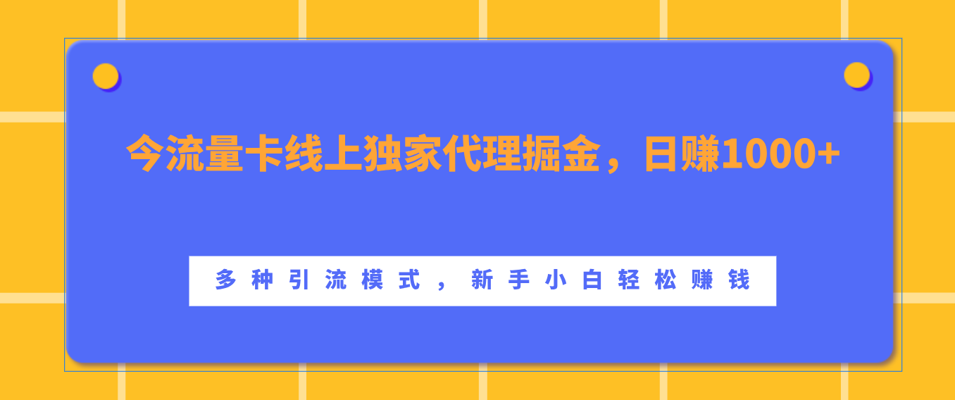 流量卡线上独家代理掘金，日赚1000+ ，多种引流模式，新手小白轻松赚钱云创网-网创项目资源站-副业项目-创业项目-搞钱项目云创网