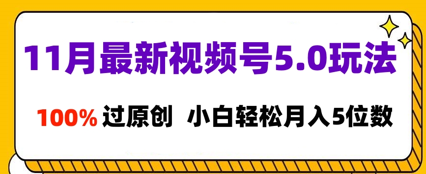 11月最新视频号5.0玩法，100%过原创，小白轻松月入5位数云创网-网创项目资源站-副业项目-创业项目-搞钱项目云创网