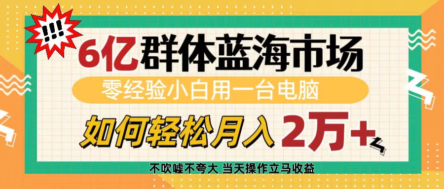 6亿群体蓝海市场，零经验小白用一台电脑，如何轻松月入2万+网创吧-网创项目资源站-副业项目-创业项目-搞钱项目云创网