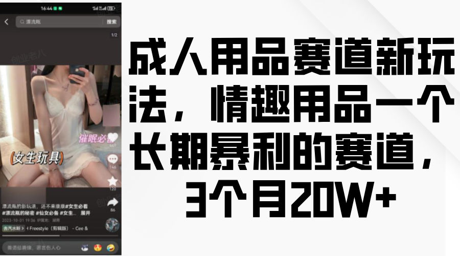 情趣用品一个长期暴利的赛道，成人用品赛道新玩法，3个月20W+云创网-网创项目资源站-副业项目-创业项目-搞钱项目云创网