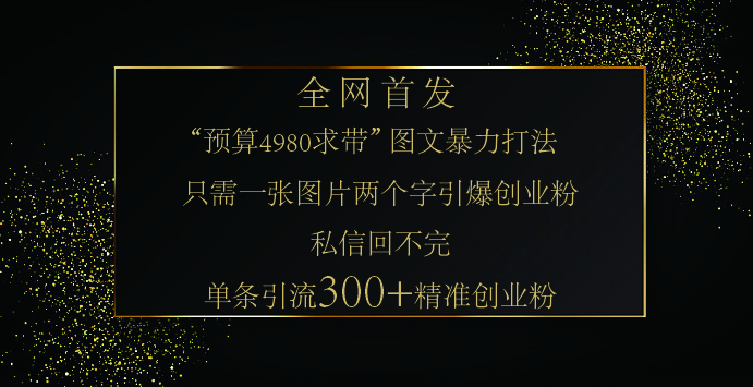 小红书，“预算 4980 带我飞” 的神奇图片引流法，堪称涨粉核武器！只需一张图，就能单条笔记凭借此方法，轻松引流 300 + 精准创业粉！云创网-网创项目资源站-副业项目-创业项目-搞钱项目云创网