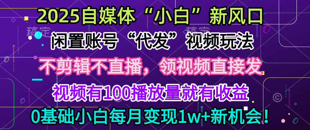 2025每月躺赚5w+新机会，闲置视频账号一键代发玩法，0粉不实名不剪辑，领了视频直接发，0基础小白也能日入300+云创网-网创项目资源站-副业项目-创业项目-搞钱项目云创网