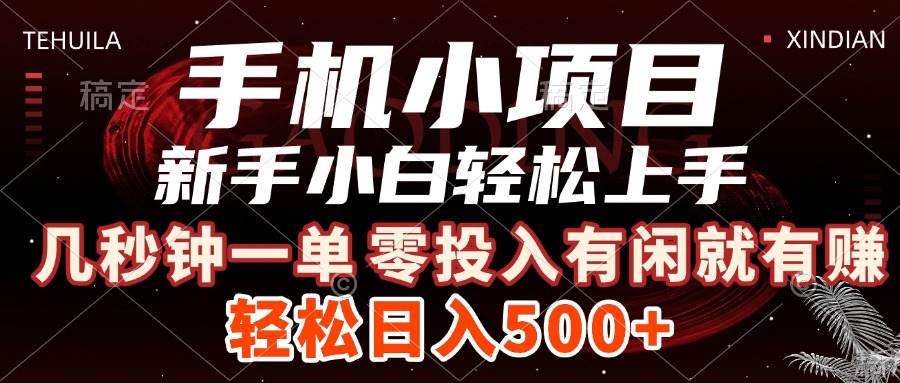 手机小项目 新手小白轻松上手 几秒钟一单，有闲就有赚，做就有，日入500+云创网-网创项目资源站-副业项目-创业项目-搞钱项目云创网