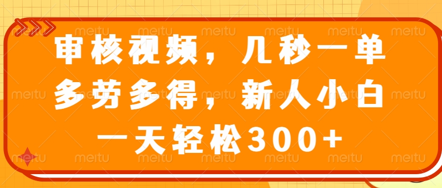 审核视频，几秒一单，多劳多得，新人小白一天轻松300+云创网-网创项目资源站-副业项目-创业项目-搞钱项目云创网